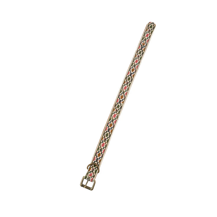hand made embroidered leather dog collar with geometric pattern