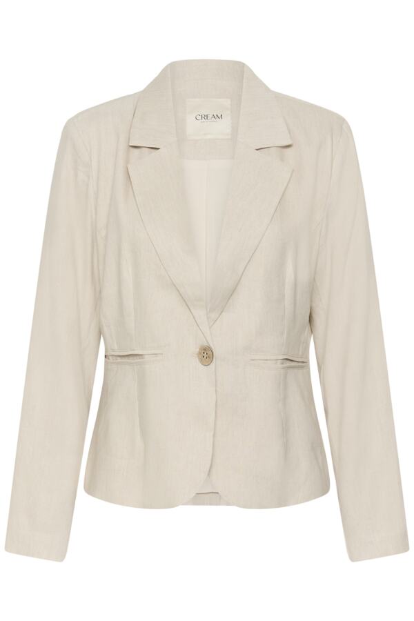 Cream June Linen Blend Blazer featuring a tailored fit and lightweight linen blend fabric for a stylish look.