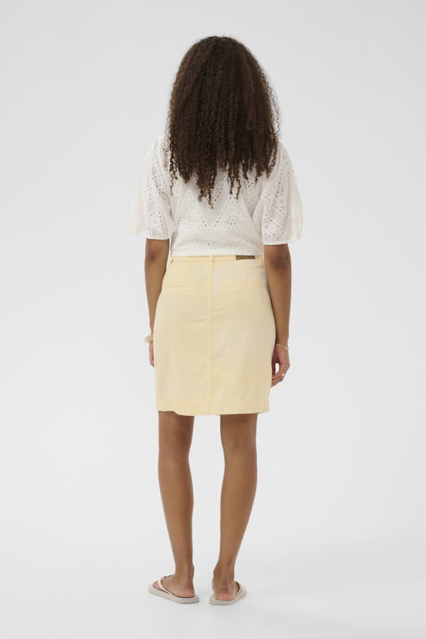 Lorra Lemon Yellow Skirt by Cream featuring a comfortable cotton fabric and a high-waisted design for a stylish summer look.