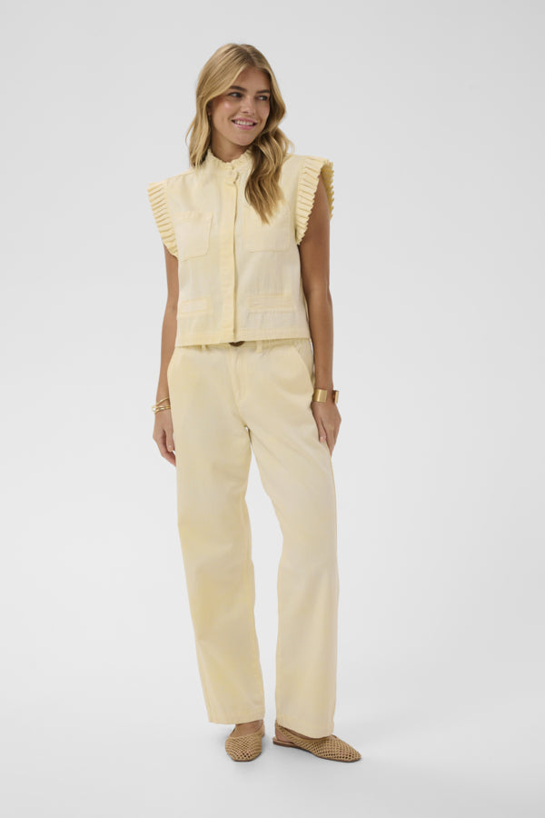 Cream Lorra Lemon Yellow Vest with relaxed asual fit and smooth cotton fabric, ideal for summer or stylish everyday wear.