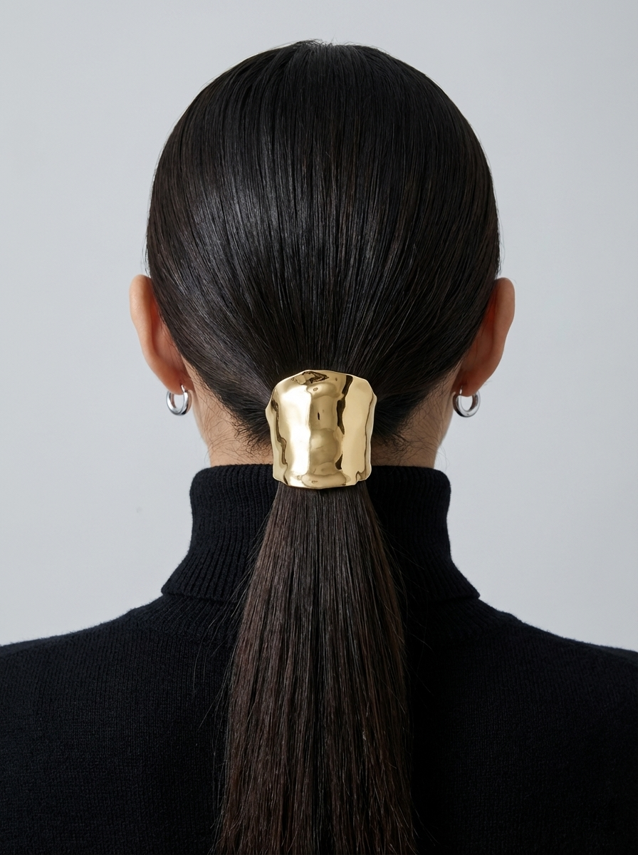 LadyJuneAccessories modern ponytail cuff with sleek gold metal design, perfect for stylish hair accessories.