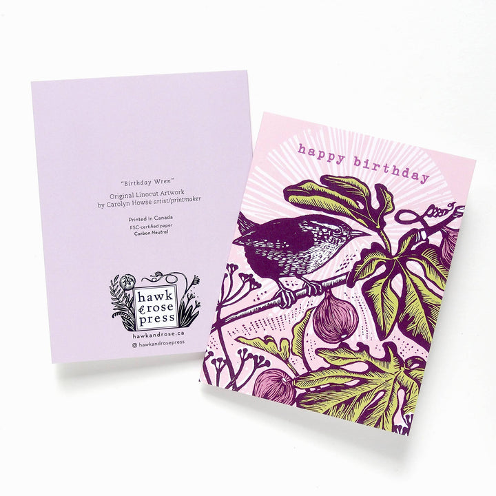 ‘Wren’ Vintage Style Linocut Birthday Card