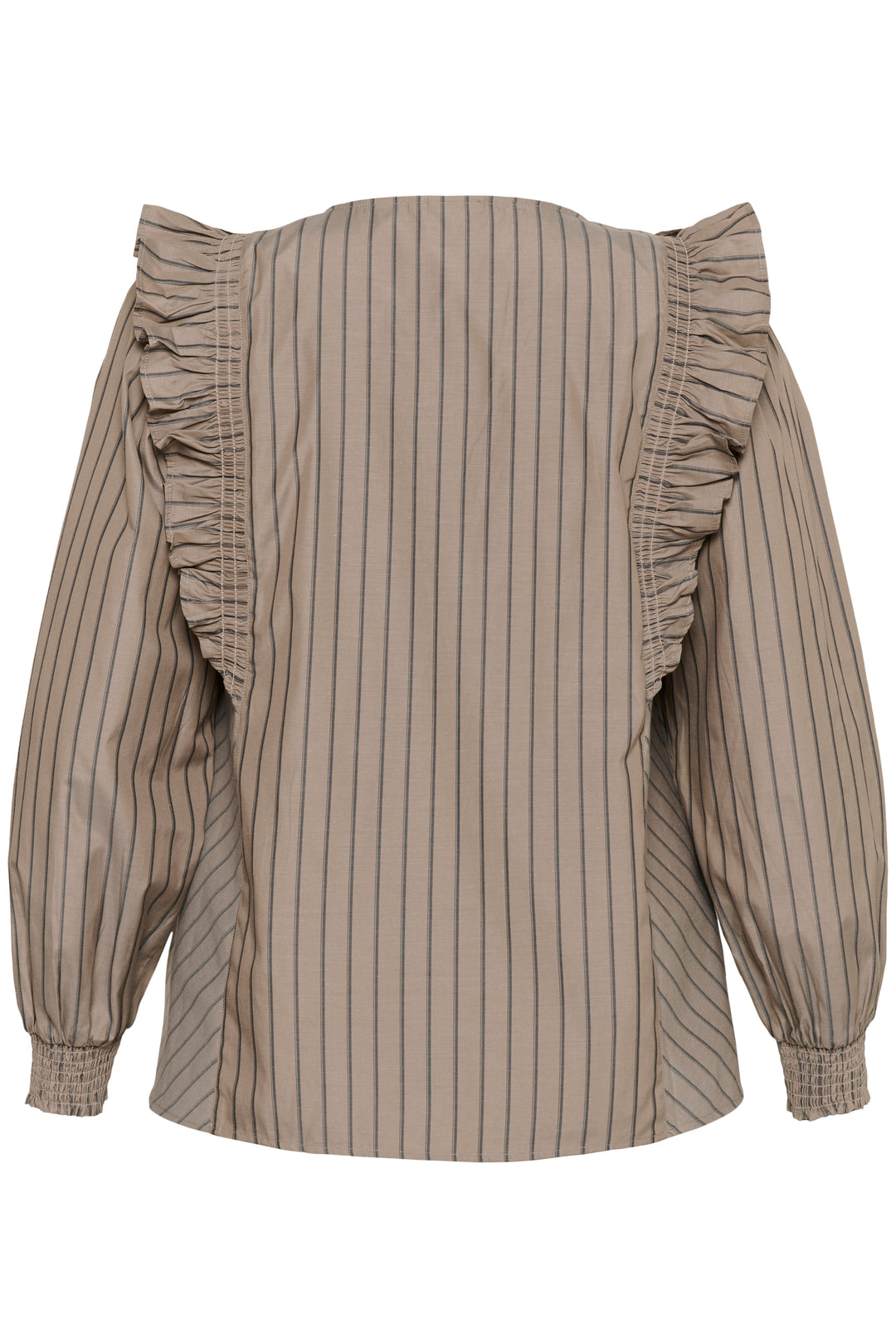 Striped blouse with ruffled sleeves on a white background