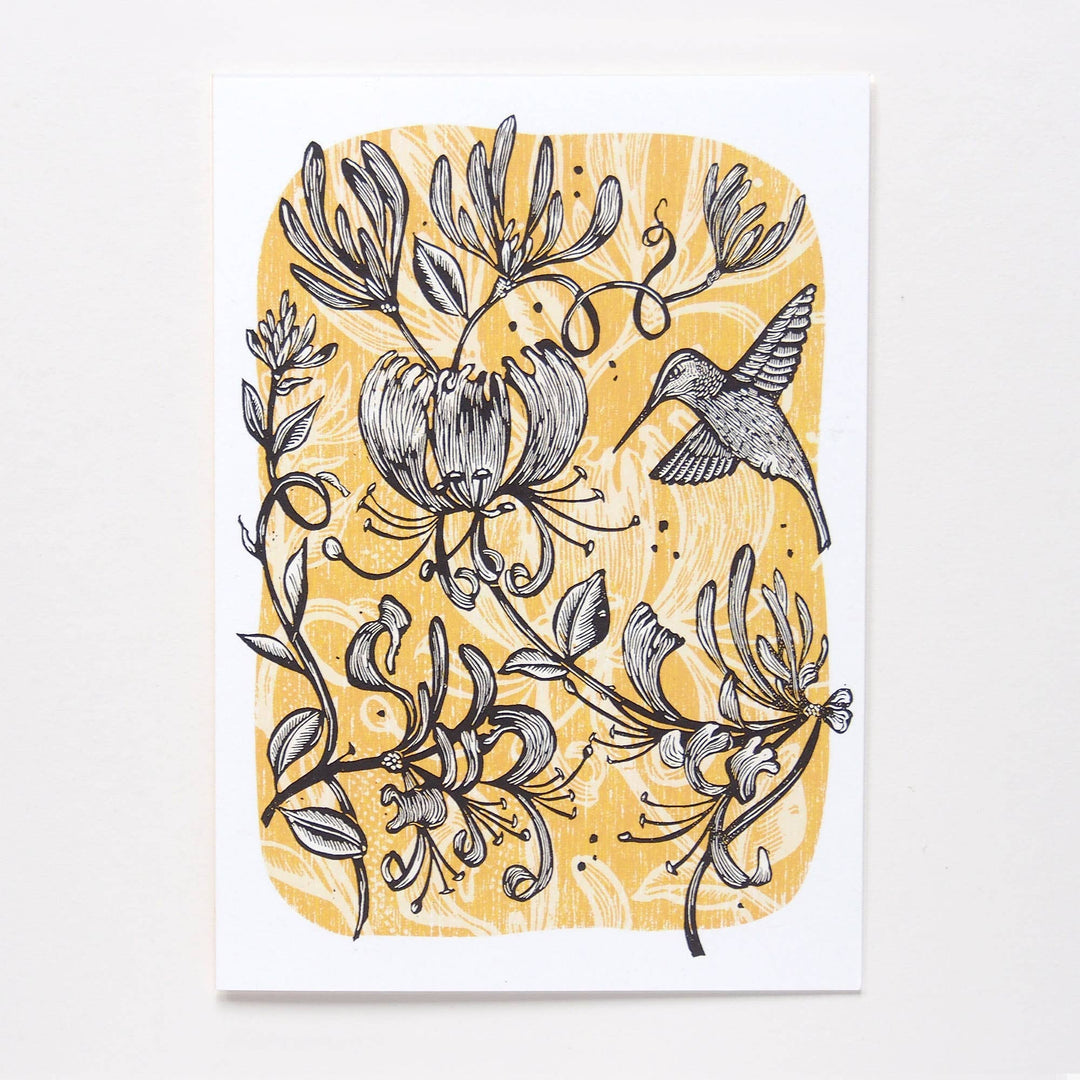 ‘Annas’ Delight’ Hummingbird Vintage Style Linocut Art Card