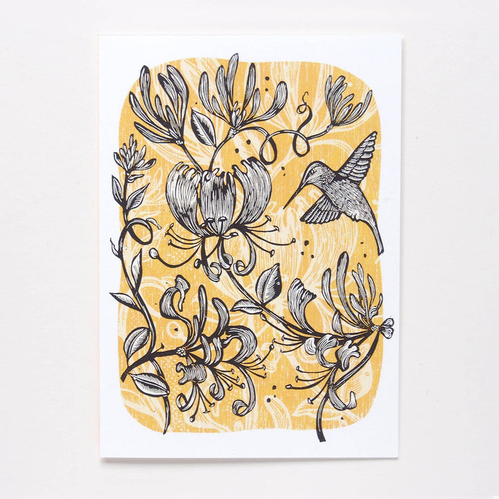‘Annas’ Delight’ Hummingbird Vintage Style Linocut Art Card