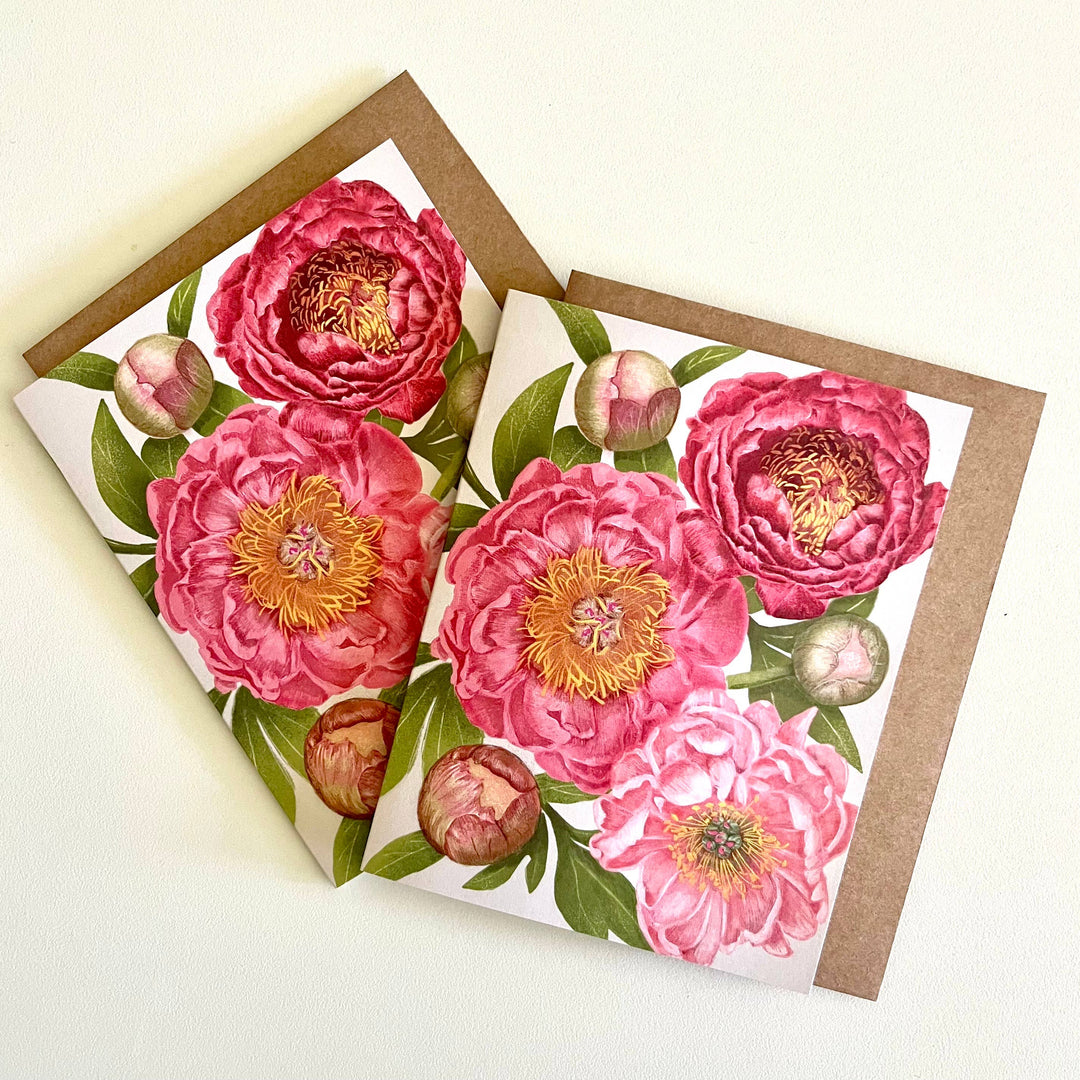 ‘Plentiful Peonies’ Botanical Art Card by Hawk and Rose