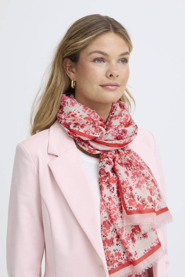 FRANSA Sanni floral scarf with vibrant colorful floral patterns and lightweight fabric, perfect for accessorizing outfits.