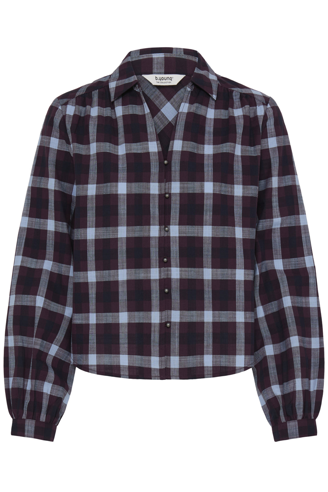 Flanny Plaid Check Blouse- Fig/ Navy