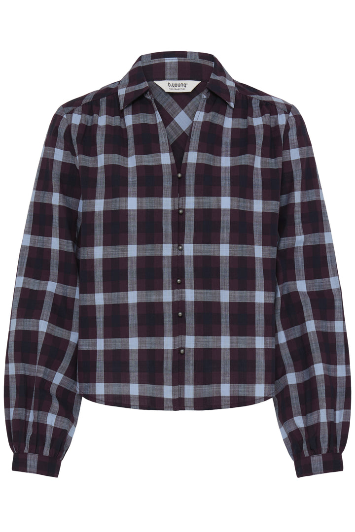 Flanny Plaid Check Blouse- Fig/ Navy