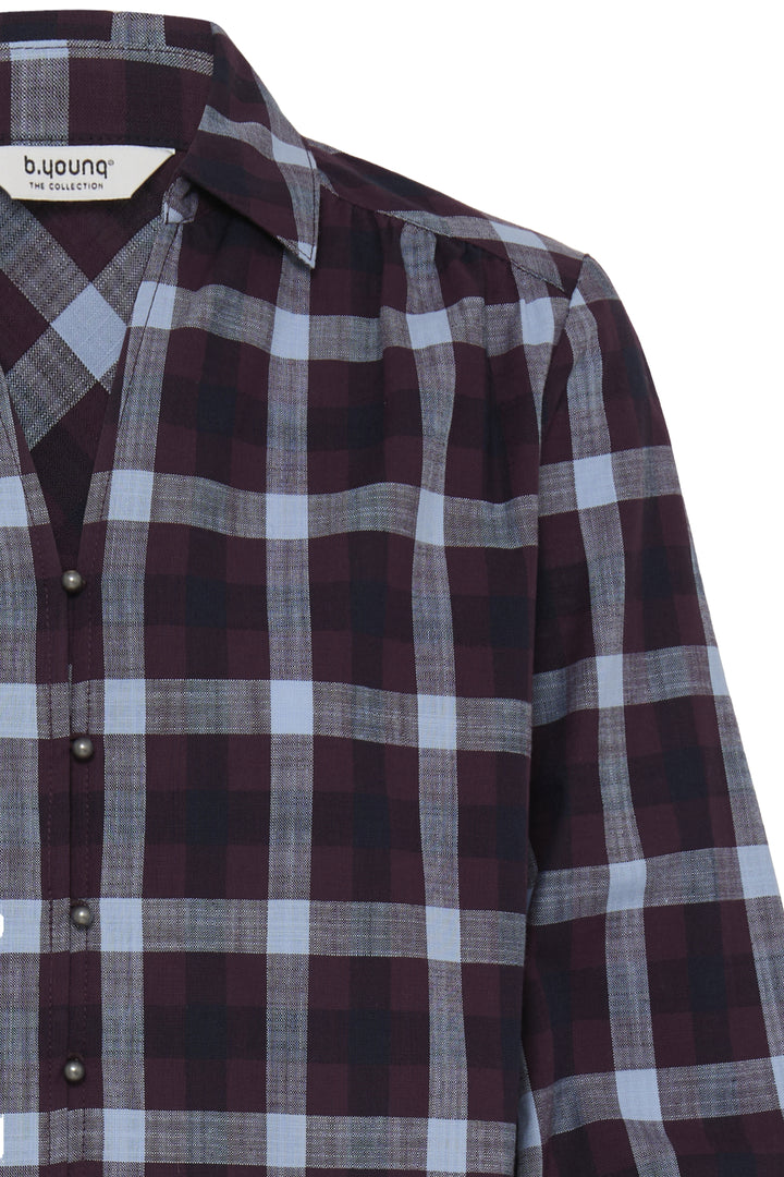 Flanny Plaid Check Blouse- Fig/ Navy
