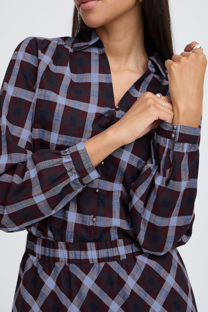 Flanny Plaid Check Blouse- Fig/ Navy