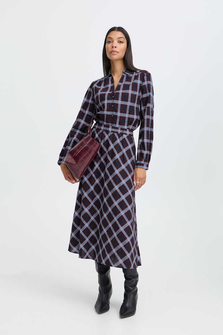 Flanny Plaid Check Blouse- Fig/ Navy