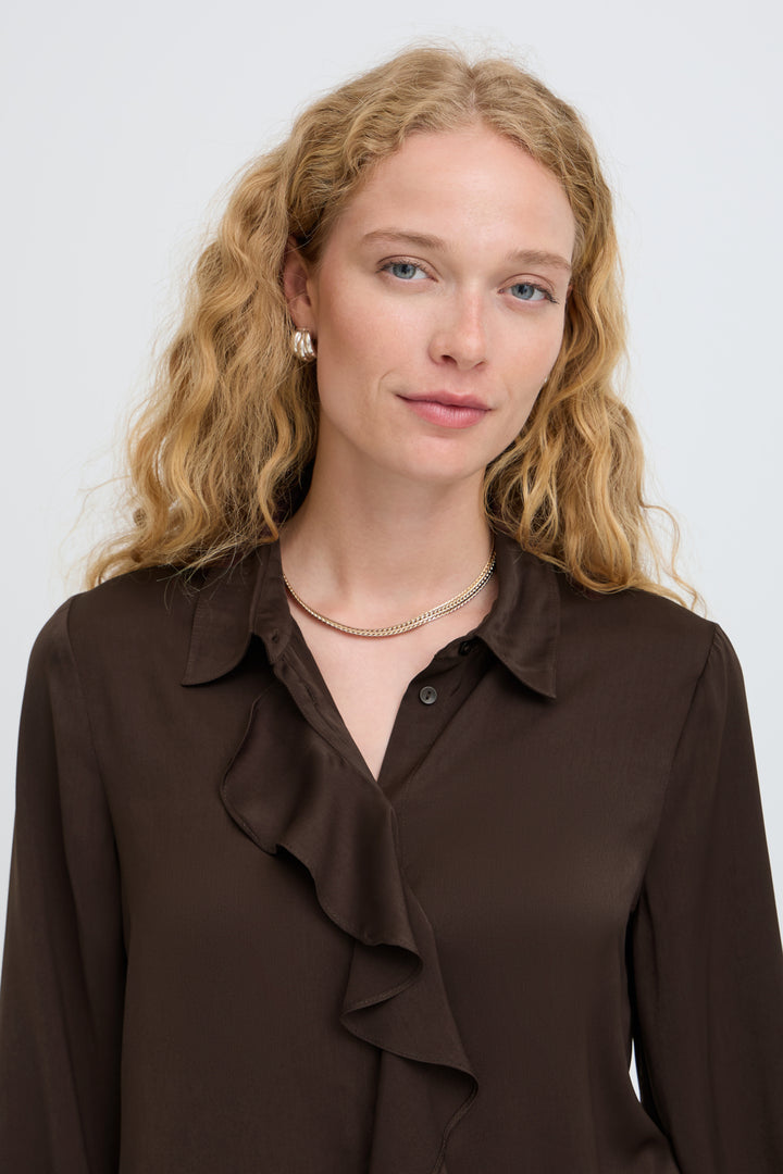 Igomi Ruffle Blouse- Java Brown