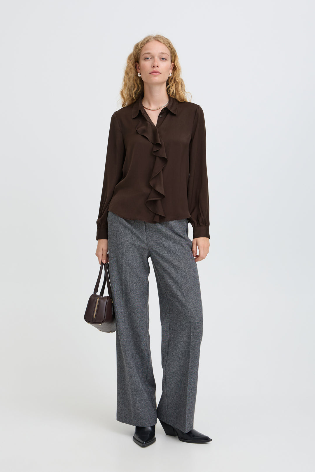 Igomi Ruffle Blouse- Java Brown