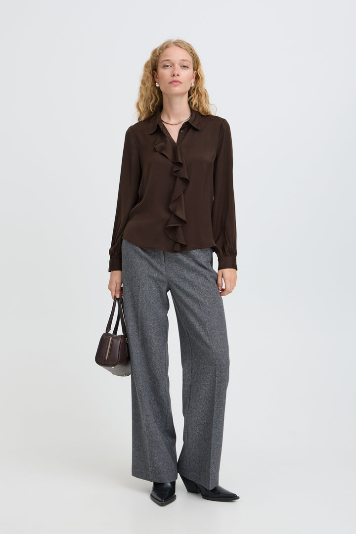 Igomi Ruffle Blouse- Java Brown