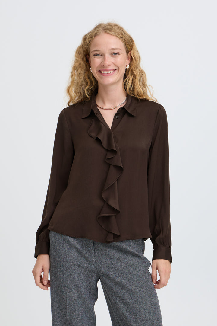 Igomi Ruffle Blouse- Java Brown