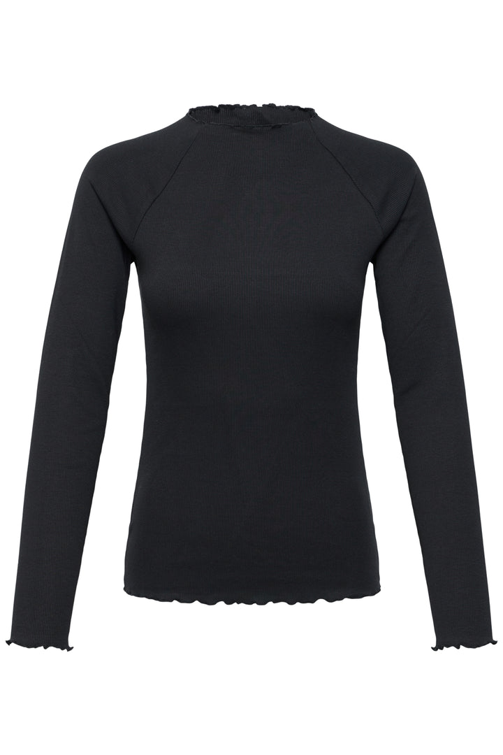 Black ribbed raglan T-shirt by B.Young featuring a fitted top with contrasting sleeves and a casual, stylish look.