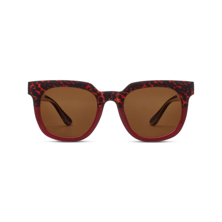 women's oversized sunglasses in red leopard frame with polarized lens