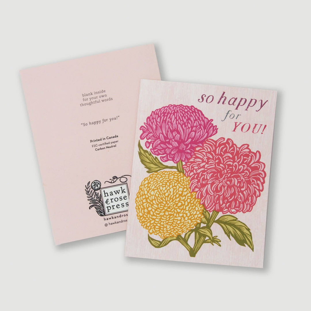 ‘So Happy For You'  Vintage Style Linocut Card