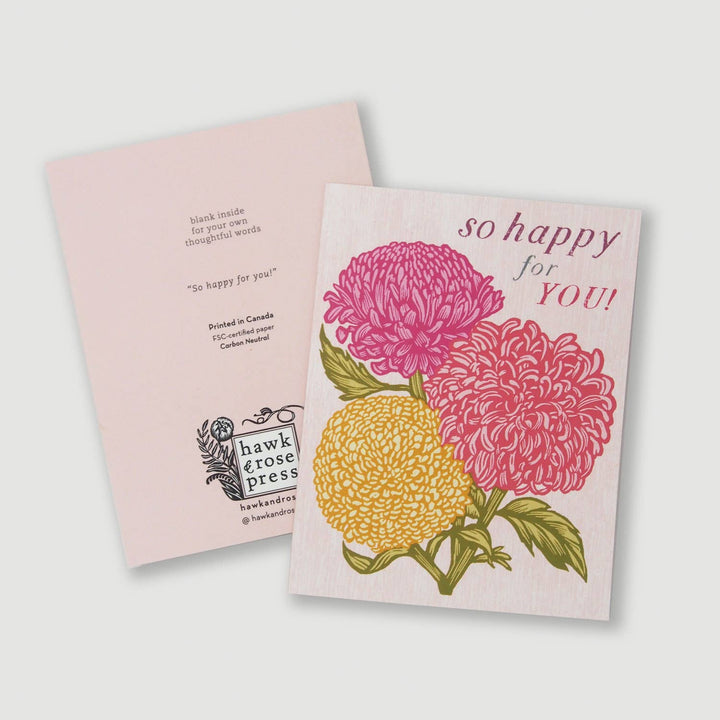 ‘So Happy For You'  Vintage Style Linocut Card