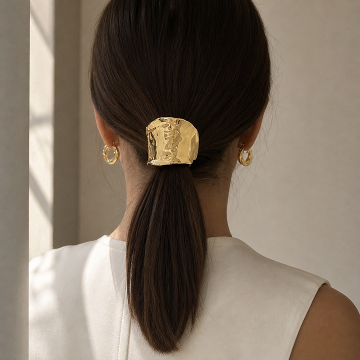 LadyJuneAccessories modern ponytail cuff in sleek metallic gold design, perfect for stylish hair accessories and hair styling.