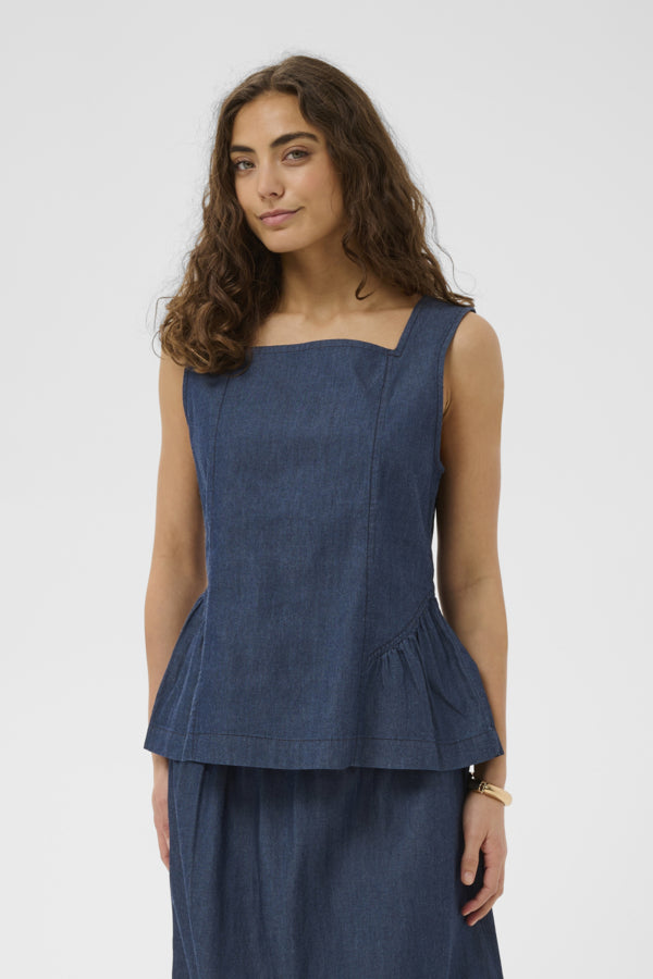 Mona Michelle sleeveless top from Culture featuring a stylish peplum design, lightweight cotton fabric, and a modern fit for casual wear.