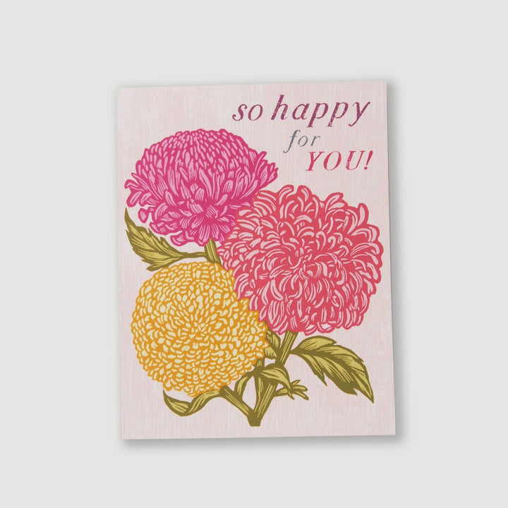 ‘So Happy For You'  Vintage Style Linocut Card