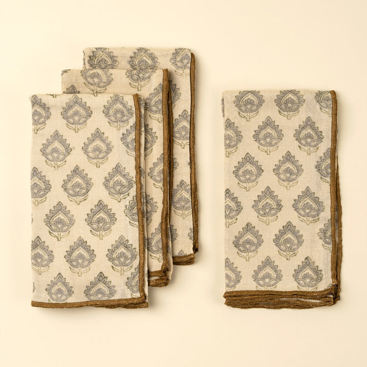 Set of Ritika Block Print Gauze Cotton Napkins by Indaba showing soft, lightweight fabric with colorful traditional block print designs.