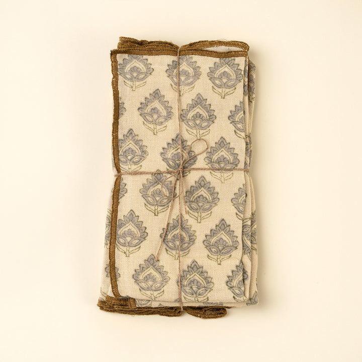 Set of Ritika Block Print Gauze Cotton Napkins with intricate patterns, made by Indaba for elegant table settings and everyday use.