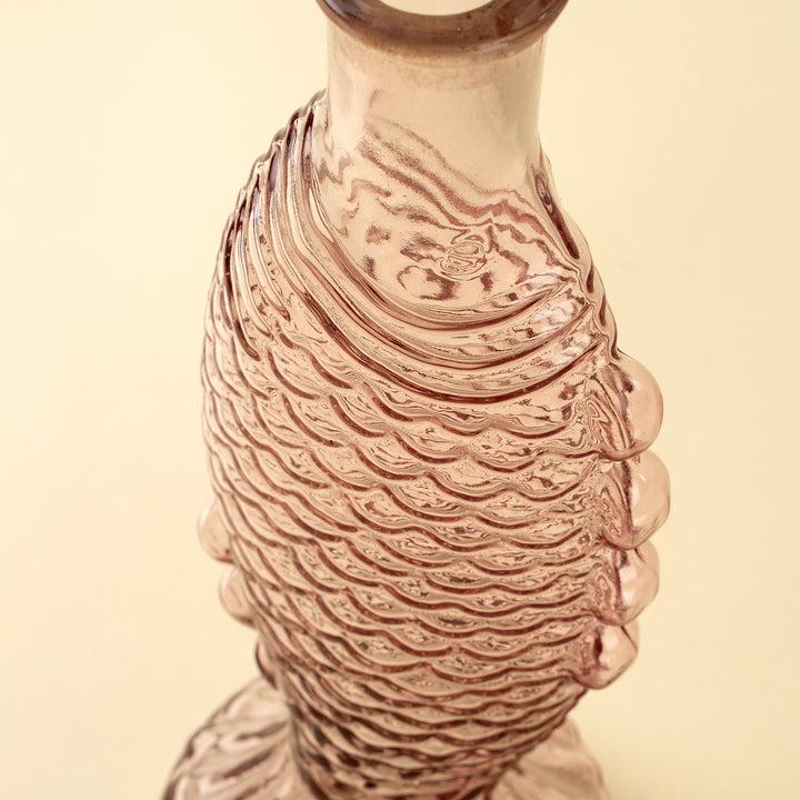 Indaba Fresh Catch Vase with pink  fish design, handcrafted glass vase for decorative floral displays.