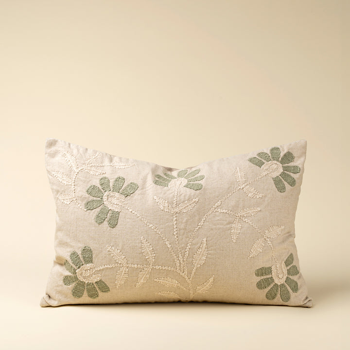 Indaba Petal Soft embroidered throw pillow with floral design and plush fabric, perfect for decorating living spaces.
