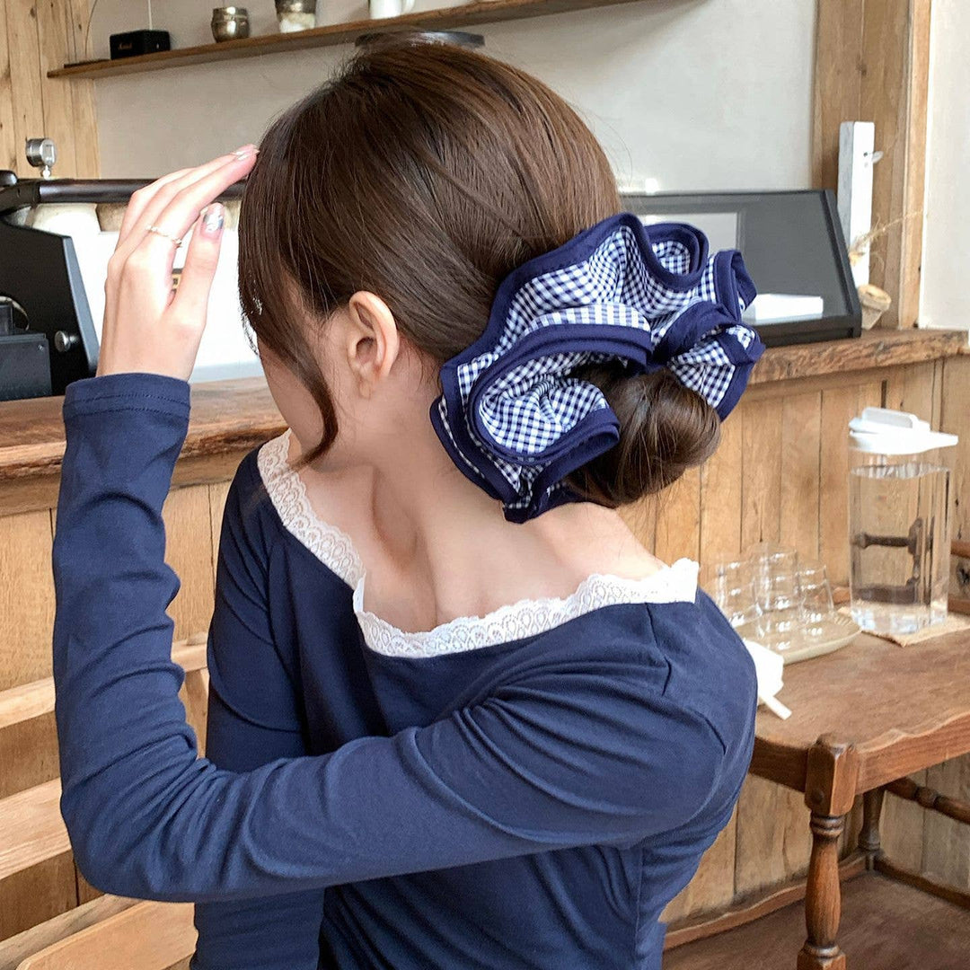 Gingham Ruffle Hair Scrunchie