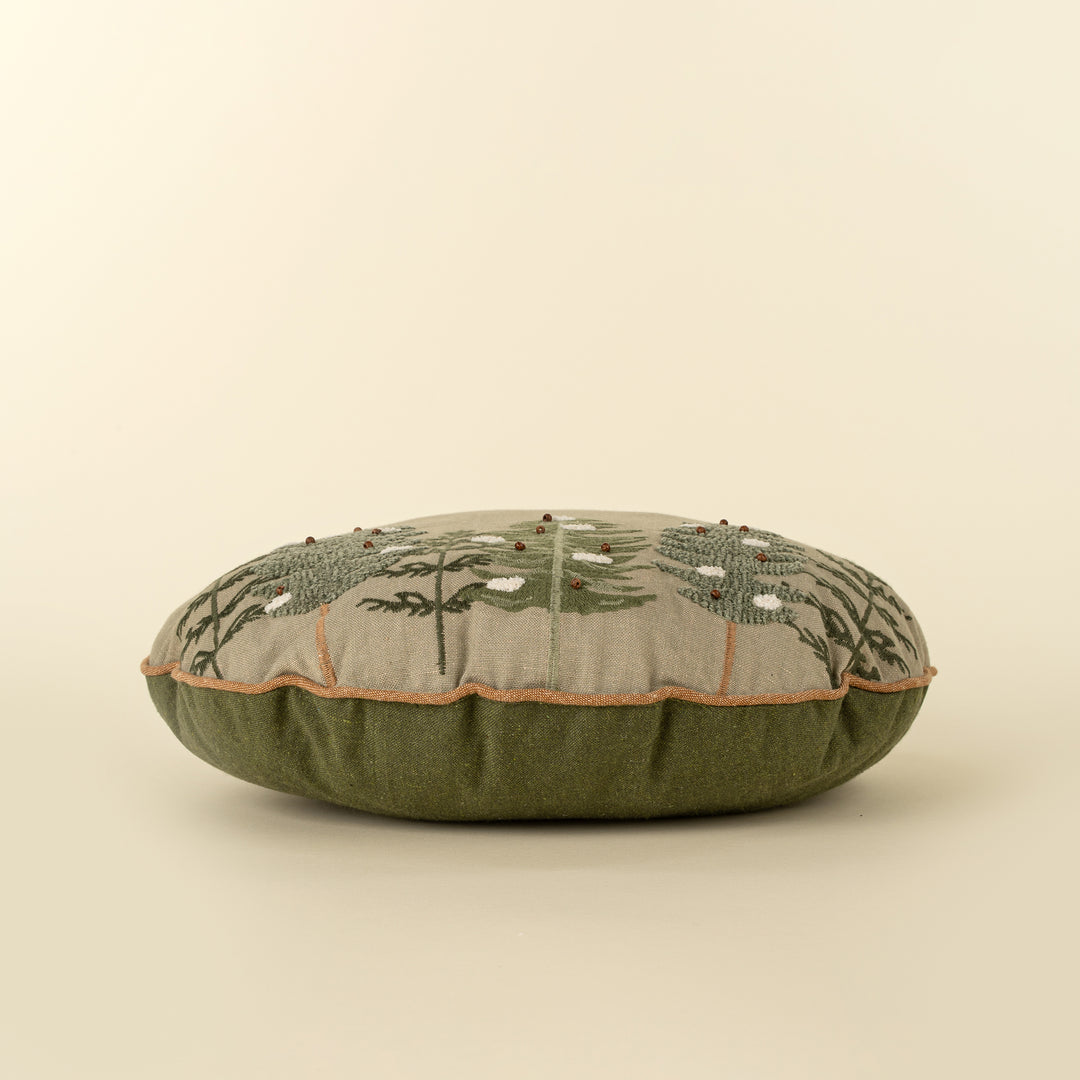 Alpine Trees Round Throw Pillow