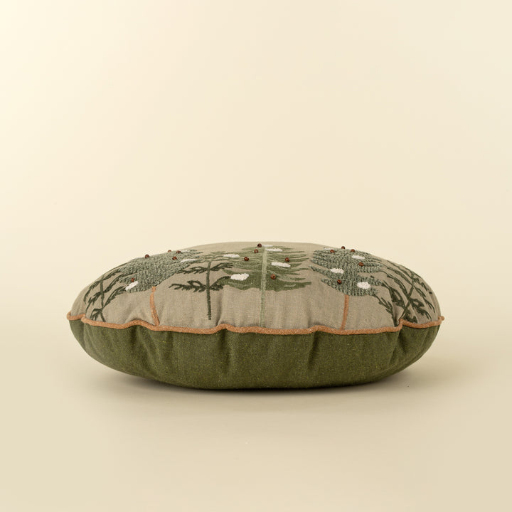 Alpine Trees Round Throw Pillow