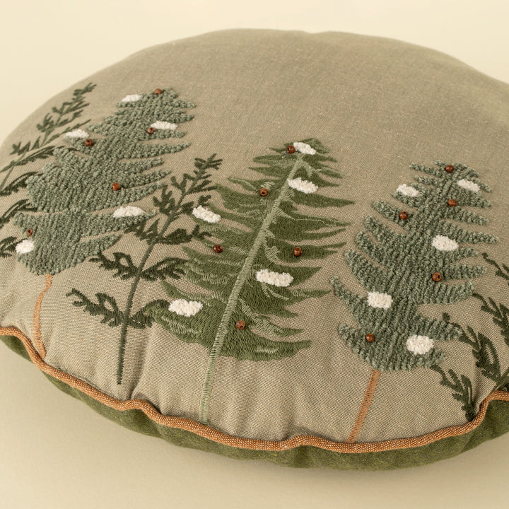 Alpine Trees Round Throw Pillow