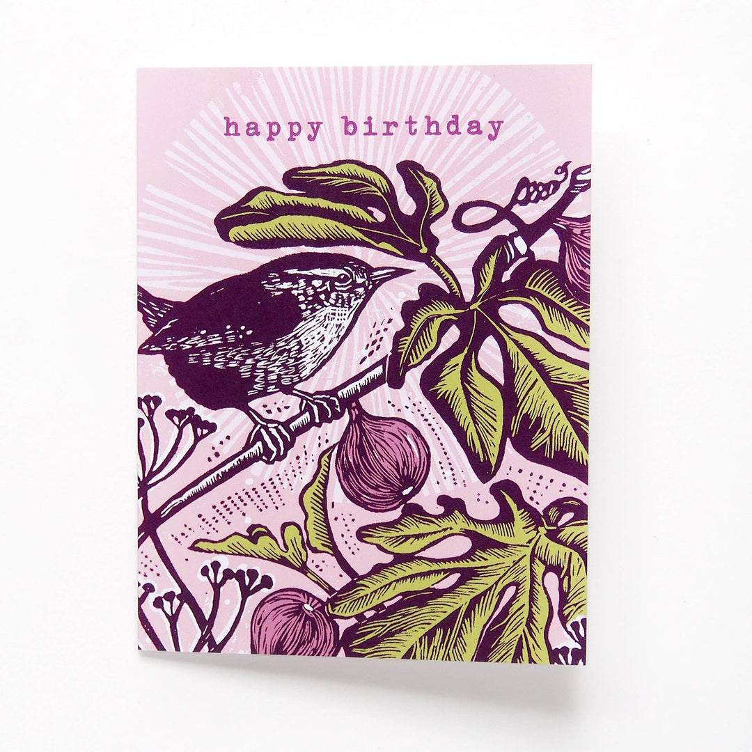 ‘Wren’ Vintage Style Linocut Birthday Card