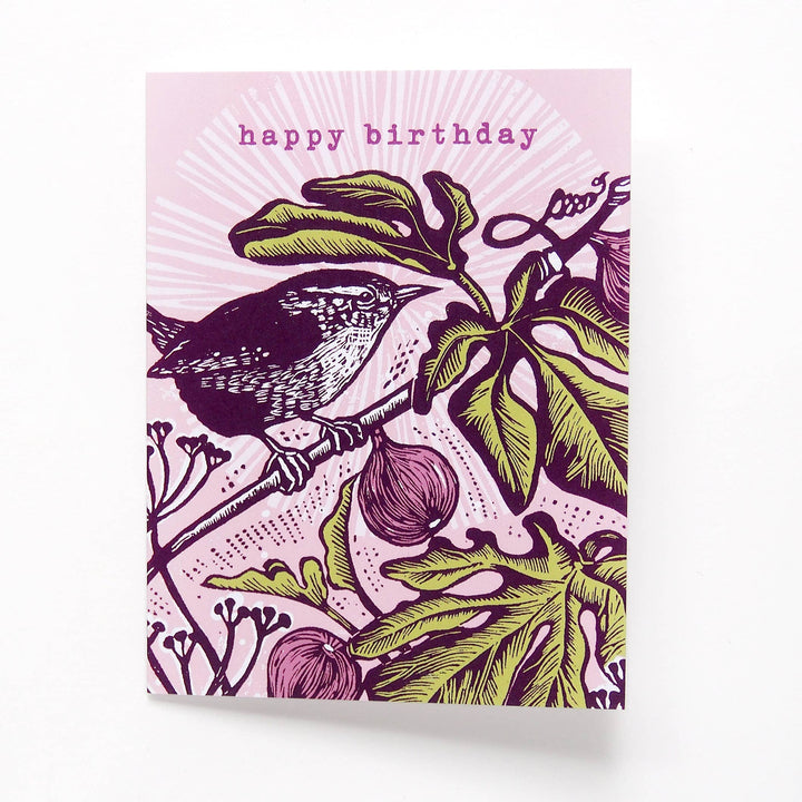 ‘Wren’ Vintage Style Linocut Birthday Card