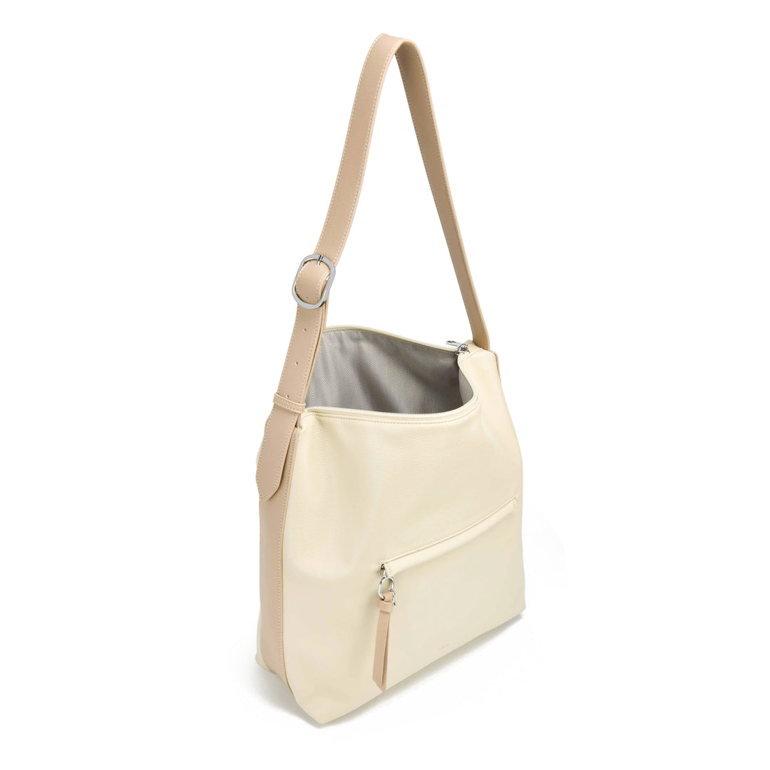 Colab Siera vegan leather shoulder bag showing sleek design, adjustable strap, and smooth black finish.