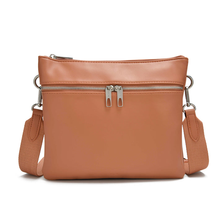 Colab Arquette Crossbody Bag in sleek vegan leather with adjustable strap and metal hardware, perfect for everyday use.