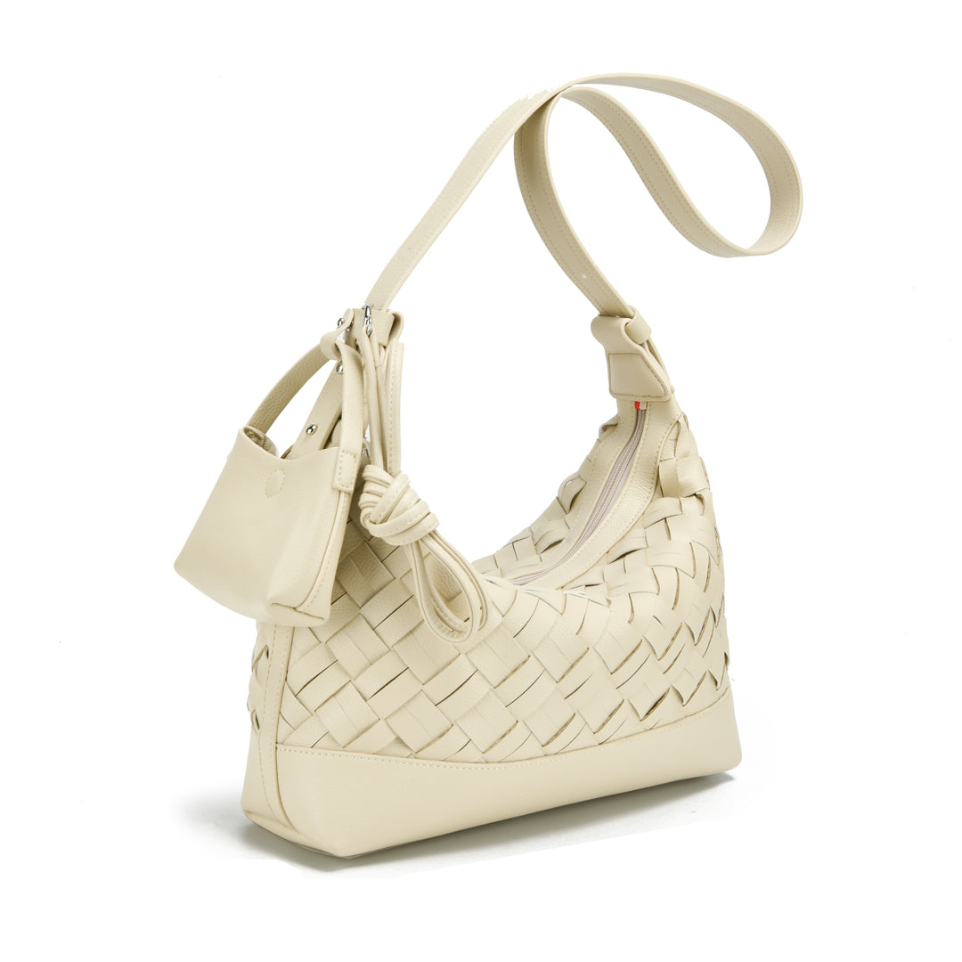 Colab Gracia shoulder and crossbody bag with adjustable strap, stylish woven vegan leather design, and multiple compartments for everyday use.