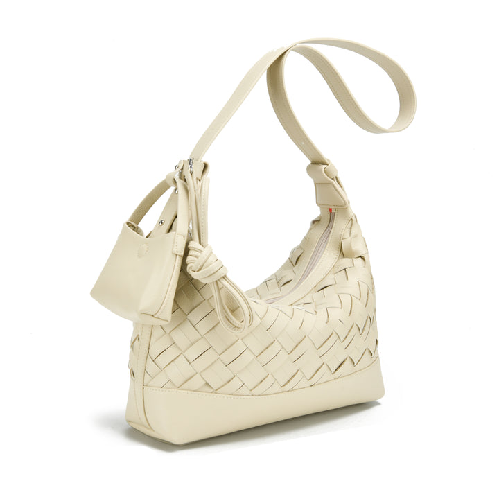 Colab Gracia shoulder and crossbody bag with adjustable strap, stylish woven vegan leather design, and multiple compartments for everyday use.
