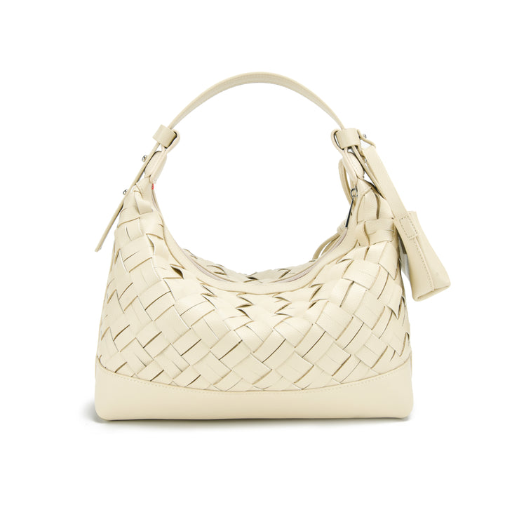 Colab Gracia shoulder and crossbody bag featuring a sleek woven leather design with adjustable straps and multiple compartments.