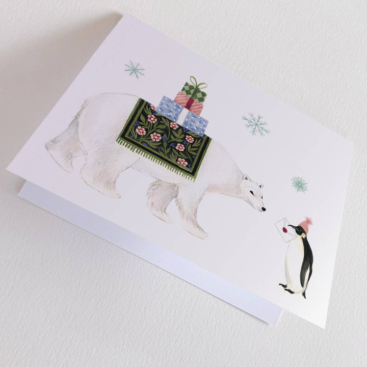 Polar Bear and Penguin Holiday Greeting Card
