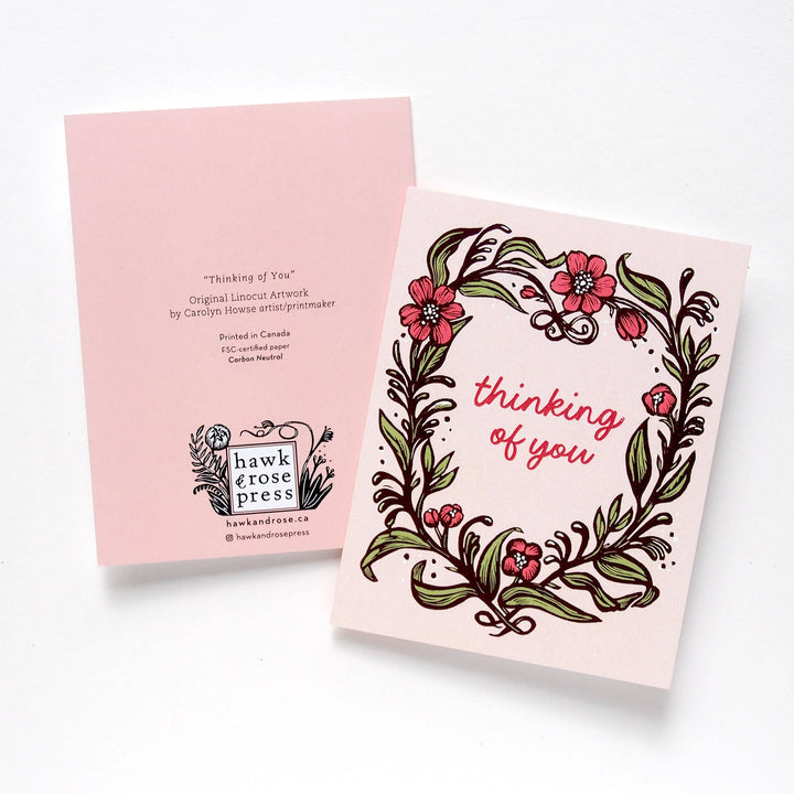 ‘Thinking of You’ Vintage Style Linocut Card