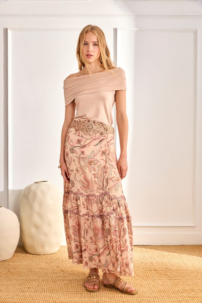 NKN by Nekane Ali Floral Maxi Skirt with boho floral pattern and flowing fabric, perfect for casual or summer wear.