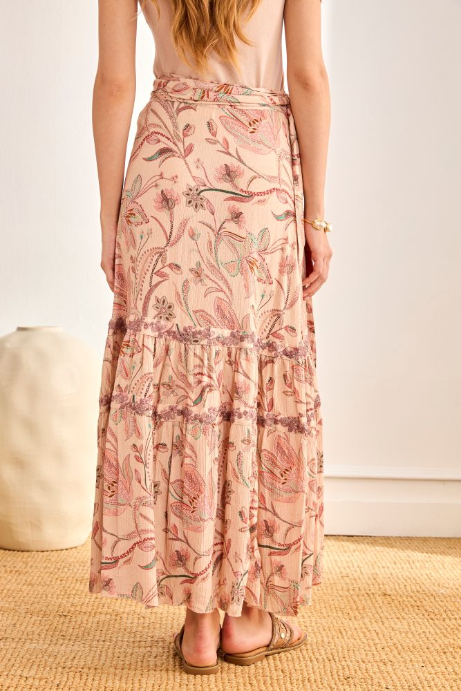 NKN by Nekane Ali floral maxi skirt with pink floral pattern, flowing fabric, and high waist for a stylish, boho look.