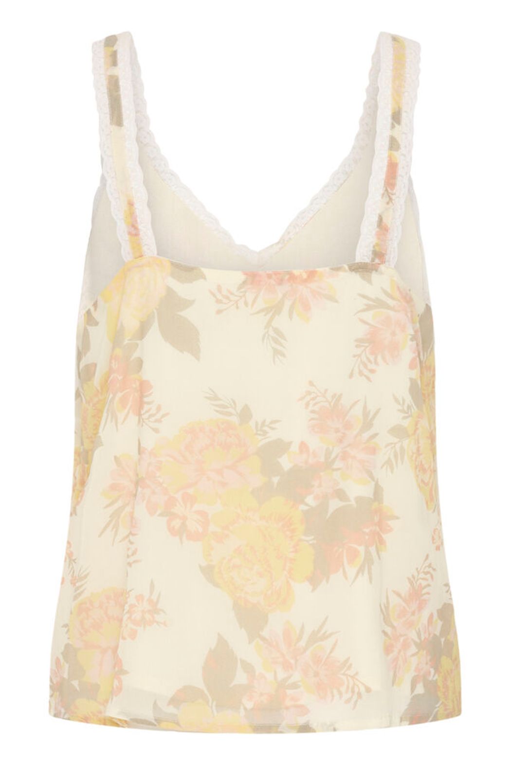 Cream Alitia sleeveless floral tank top with colorful flower patterns and a comfortable fit, perfect for casual summer wear.