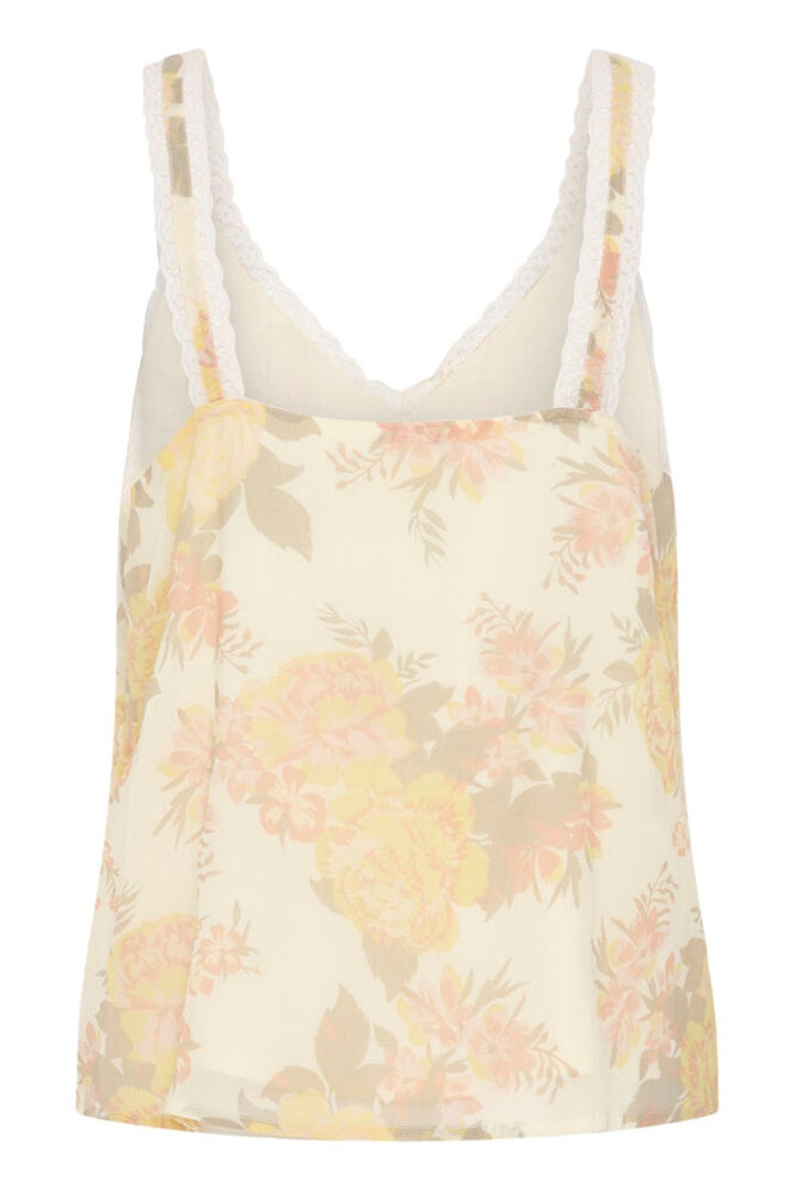 Cream Alitia sleeveless floral tank top with colorful flower patterns and a comfortable fit, perfect for casual summer wear.