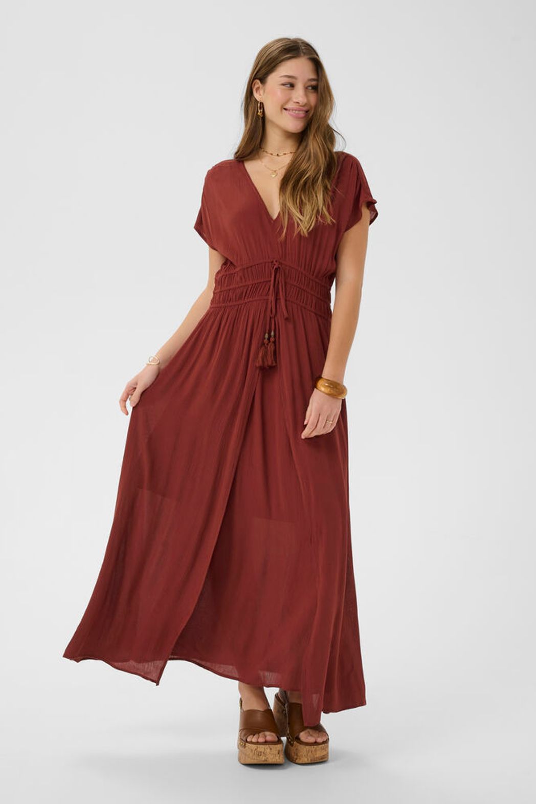 Cream Allie Maxi Dress featuring flowing viscose fabric, sleeveless design, and a flattering boho silhouette perfect for summer occasions.