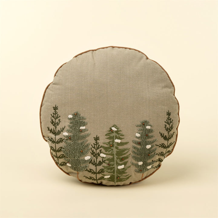 Alpine Trees Round Throw Pillow